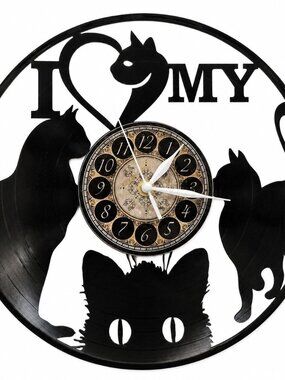 I HEART MY CAT vinyl record clock